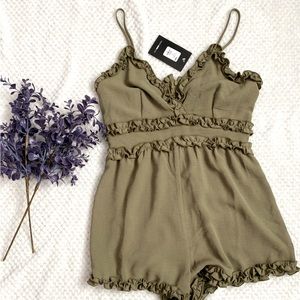 Olive green Ruffled Romper